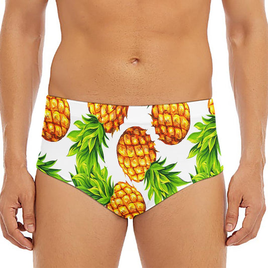White Summer Pineapple Pattern Print Men's Triangle Swim Briefs