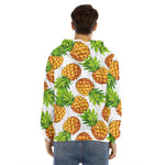 White Summer Pineapple Pattern Print Men's Velvet Pullover Hoodie