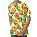 White Summer Pineapple Pattern Print Men's Velvet T-Shirt
