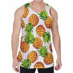 White Summer Pineapple Pattern Print Men's Velvet Tank Top