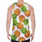 White Summer Pineapple Pattern Print Men's Velvet Tank Top