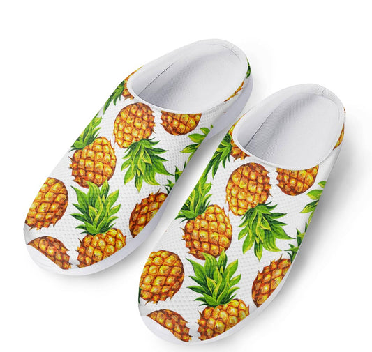White Summer Pineapple Pattern Print Mesh Casual Shoes