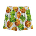 White Summer Pineapple Pattern Print Mesh Shorts