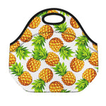 White Summer Pineapple Pattern Print Neoprene Lunch Bag