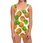 White Summer Pineapple Pattern Print One Piece Swimsuit