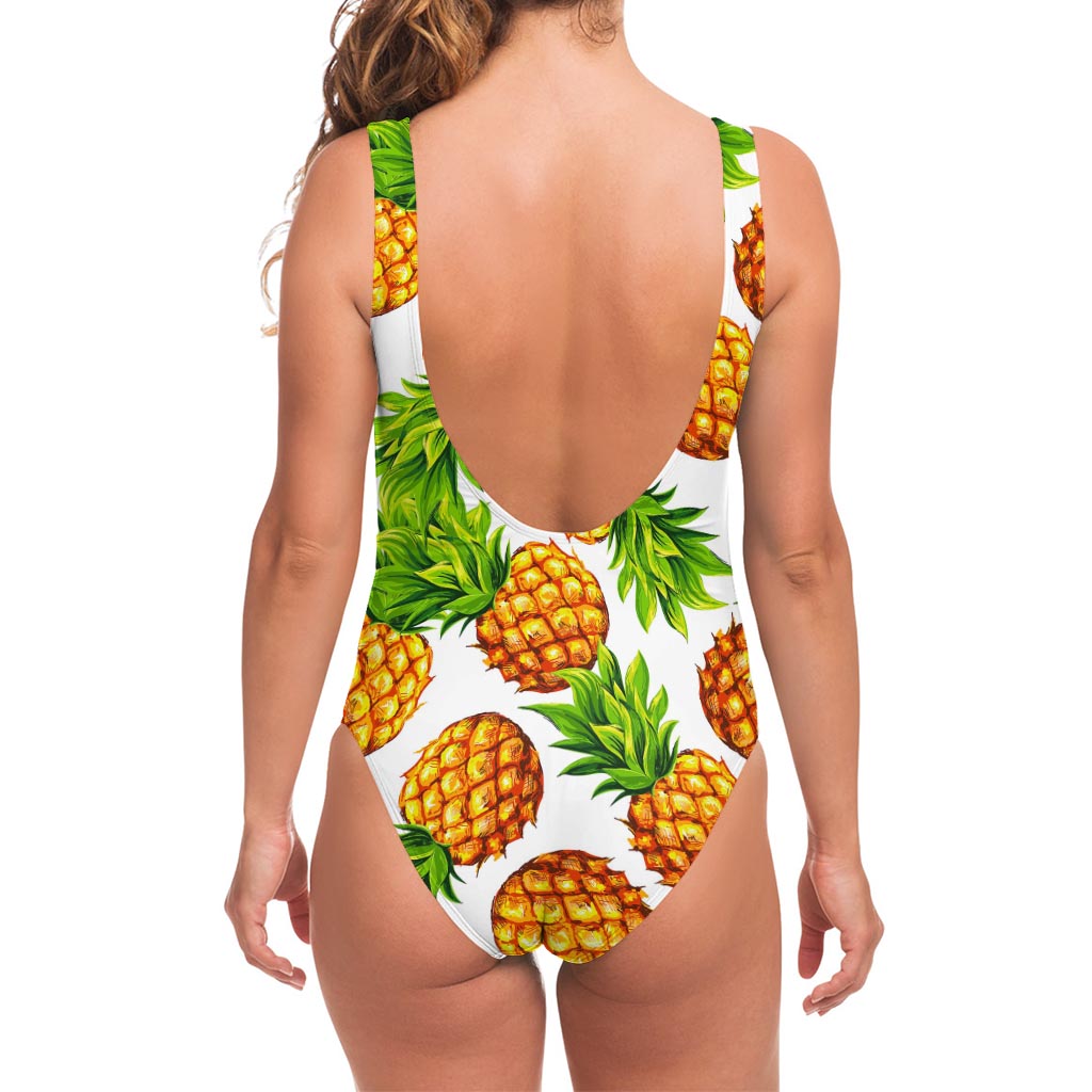 White Summer Pineapple Pattern Print One Piece Swimsuit