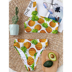 White Summer Pineapple Pattern Print One Shoulder Bikini Top