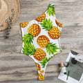 White Summer Pineapple Pattern Print One Shoulder Bodysuit
