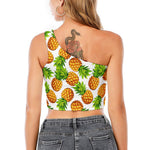 White Summer Pineapple Pattern Print One Shoulder Crop Top