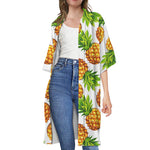 White Summer Pineapple Pattern Print Open Front Beach Cover Up