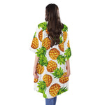 White Summer Pineapple Pattern Print Open Front Beach Cover Up