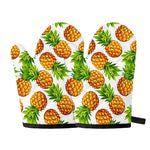 White Summer Pineapple Pattern Print Oven Mitts