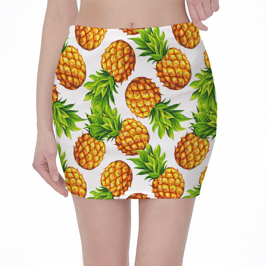 White Summer Pineapple Pattern Print Pencil Mini Skirt
