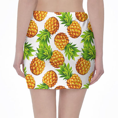 White Summer Pineapple Pattern Print Pencil Mini Skirt