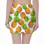 White Summer Pineapple Pattern Print Pencil Mini Skirt
