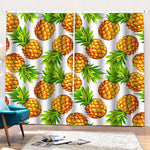 White Summer Pineapple Pattern Print Pencil Pleat Curtains