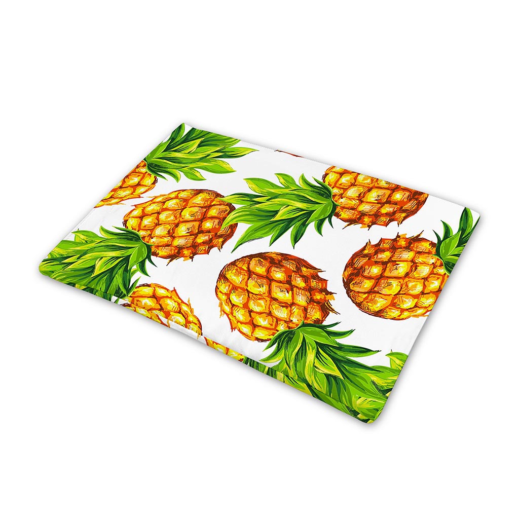 White Summer Pineapple Pattern Print Pet Cooling Mat Cover