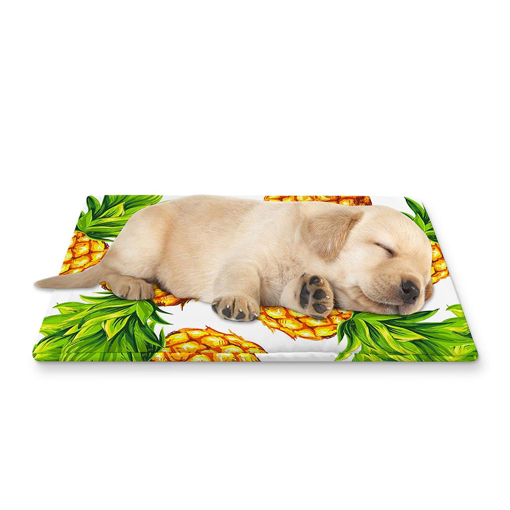 White Summer Pineapple Pattern Print Pet Cooling Mat Cover