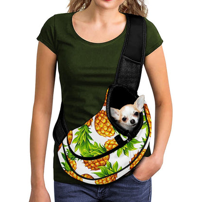 White Summer Pineapple Pattern Print Pet Sling Carrier