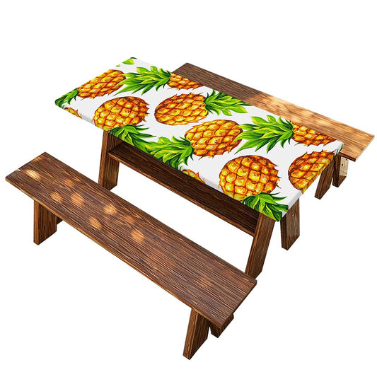 White Summer Pineapple Pattern Print Picnic Table Cover
