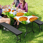 White Summer Pineapple Pattern Print Picnic Table Cover