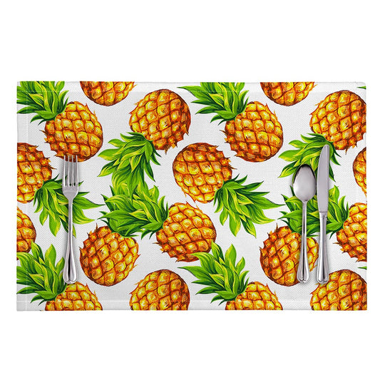 White Summer Pineapple Pattern Print Placemat