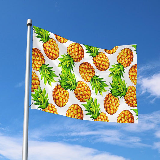 White Summer Pineapple Pattern Print Polyester Flag
