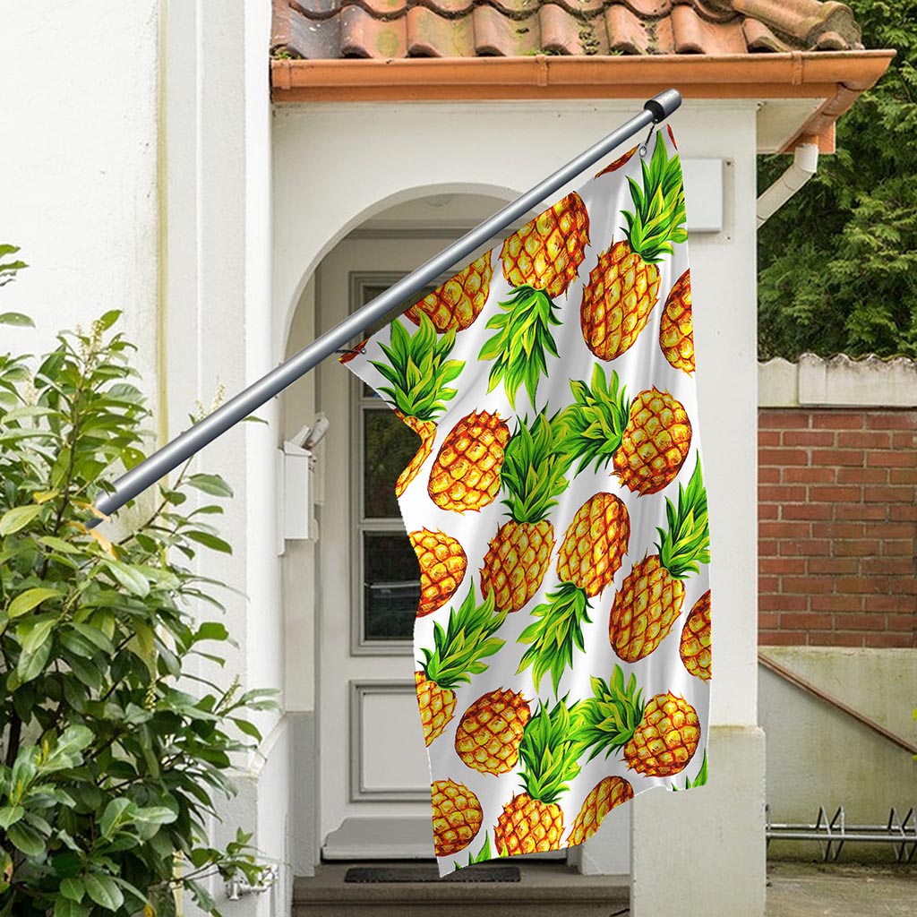 White Summer Pineapple Pattern Print Polyester Flag