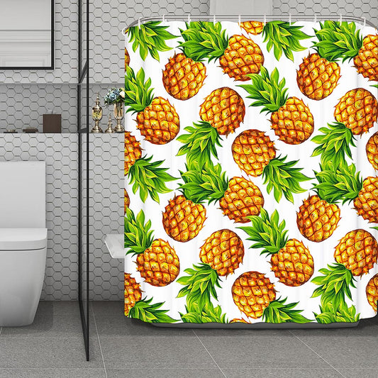 White Summer Pineapple Pattern Print Polyester Shower Curtain