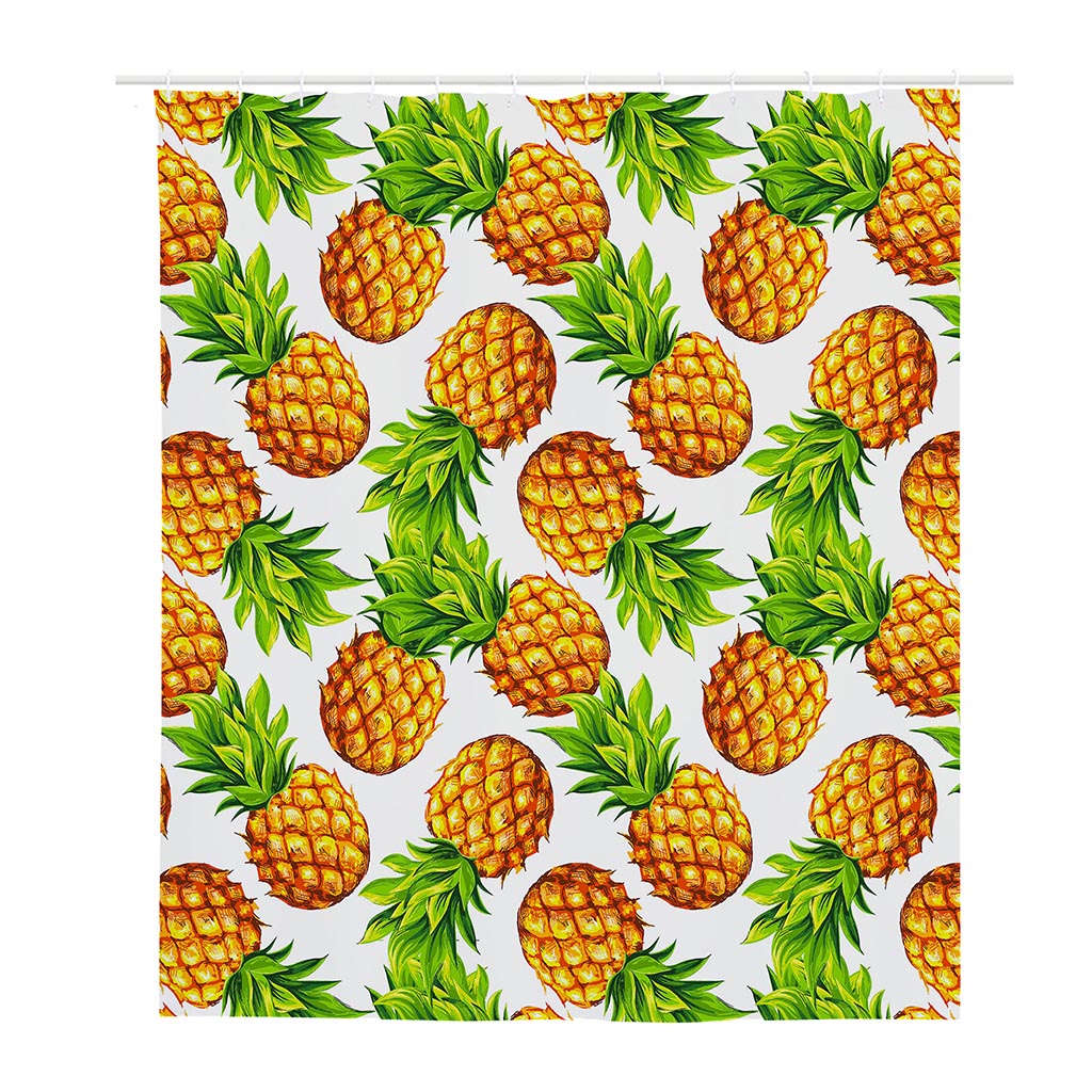 White Summer Pineapple Pattern Print Polyester Shower Curtain