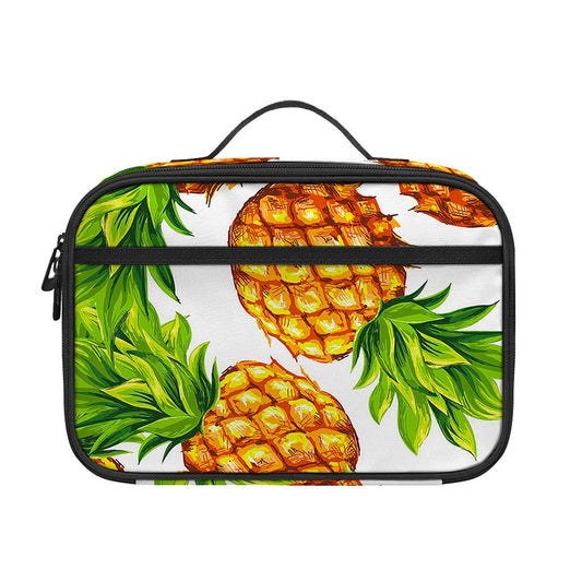 White Summer Pineapple Pattern Print Portable Lunch Bag