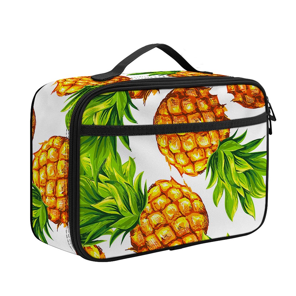 White Summer Pineapple Pattern Print Portable Lunch Bag
