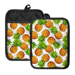White Summer Pineapple Pattern Print Pot Holders With Pocket