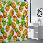 White Summer Pineapple Pattern Print Premium Shower Curtain