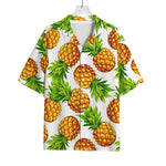 White Summer Pineapple Pattern Print Rayon Hawaiian Shirt