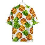 White Summer Pineapple Pattern Print Rayon Hawaiian Shirt
