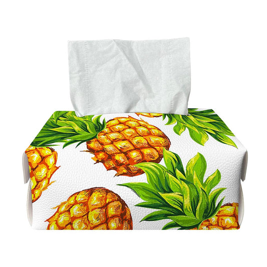 White Summer Pineapple Pattern Print Rectangle Tissue Box Cover
