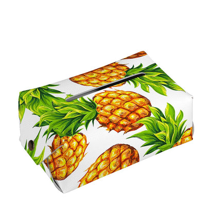White Summer Pineapple Pattern Print Rectangle Tissue Box Cover
