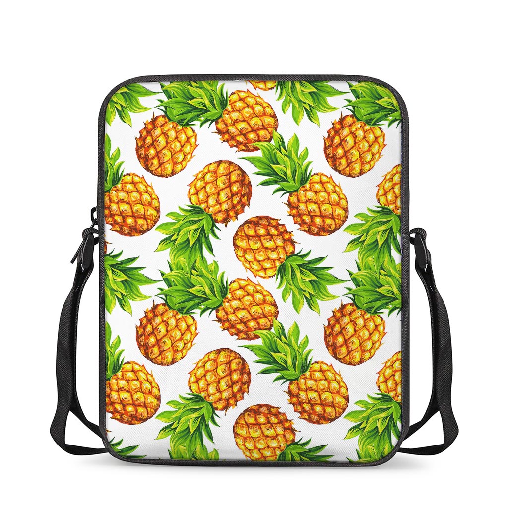 White Summer Pineapple Pattern Print Rectangular Crossbody Bag