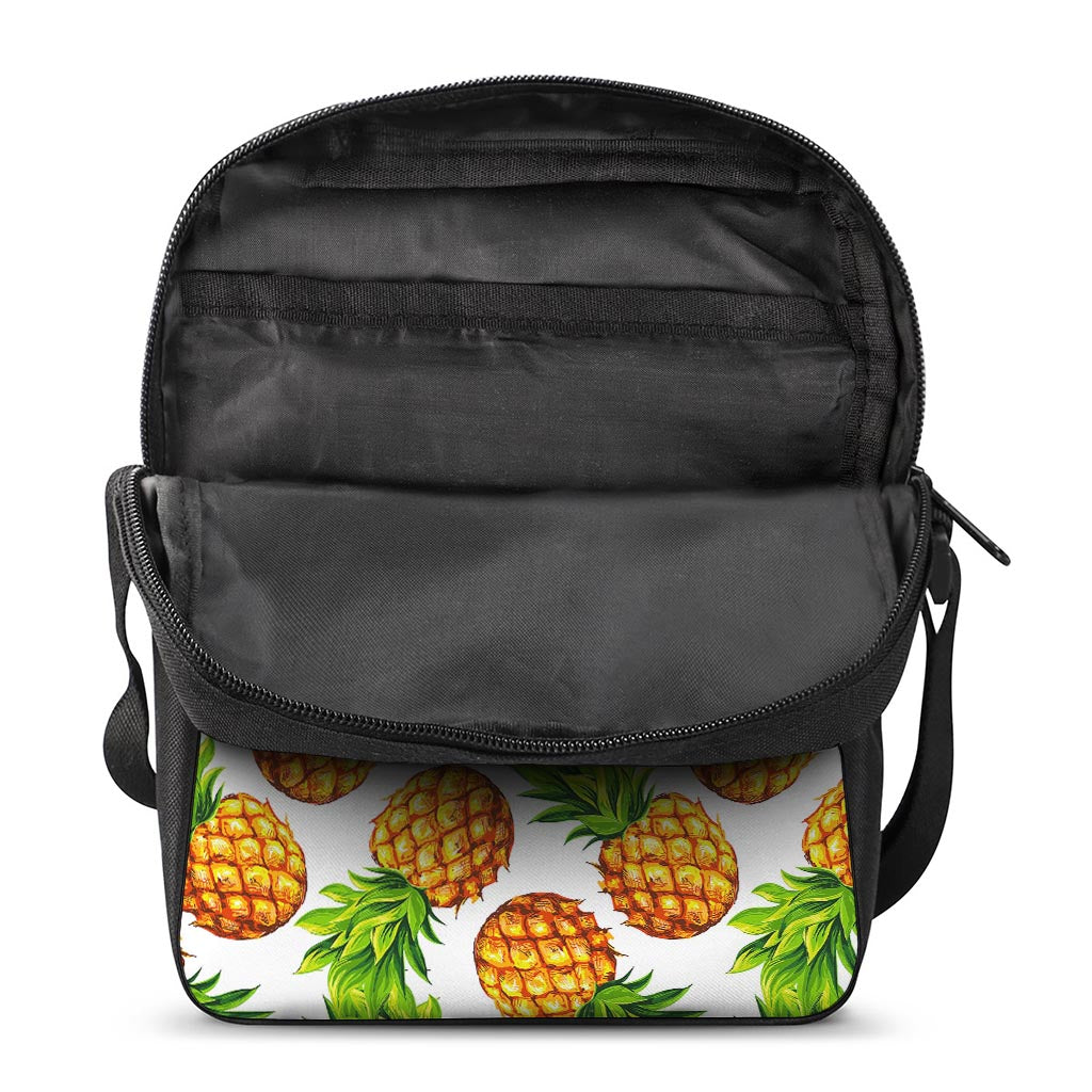 White Summer Pineapple Pattern Print Rectangular Crossbody Bag