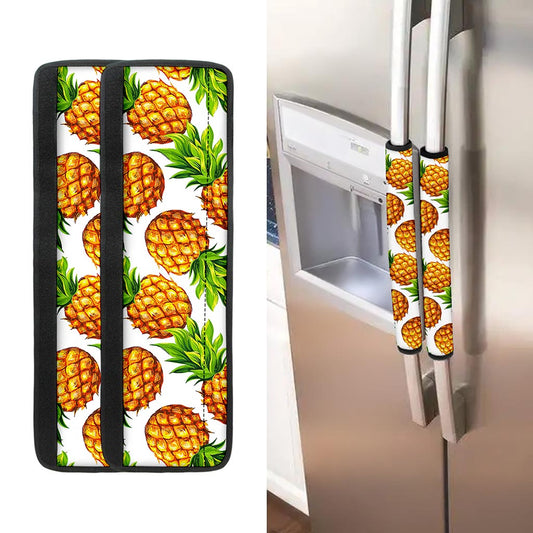 White Summer Pineapple Pattern Print Refrigerator Handle Covers