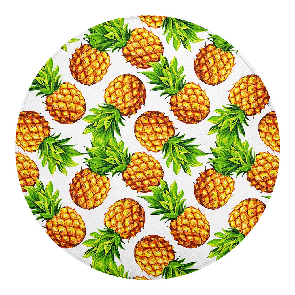 White Summer Pineapple Pattern Print Round Blanket
