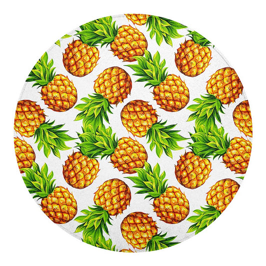 White Summer Pineapple Pattern Print Round Blanket