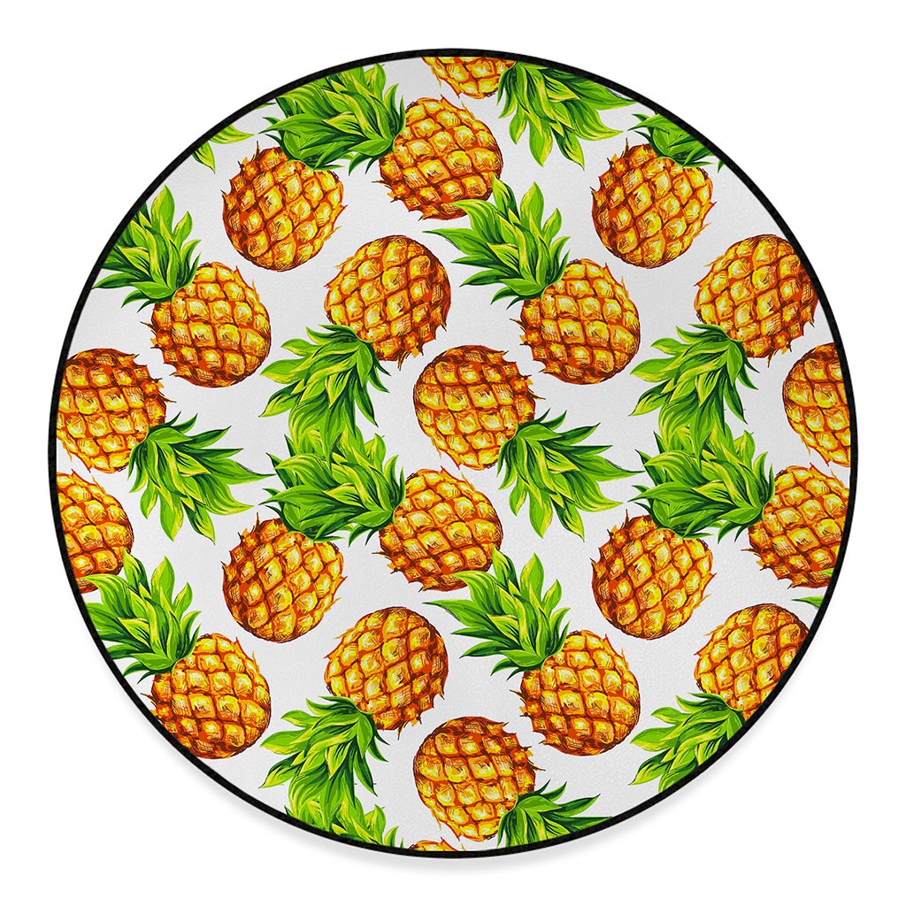 White Summer Pineapple Pattern Print Round Floor Mat