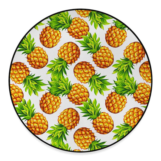 White Summer Pineapple Pattern Print Round Floor Mat