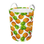 White Summer Pineapple Pattern Print Round Laundry Basket