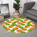 White Summer Pineapple Pattern Print Round Rug