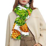 White Summer Pineapple Pattern Print Scarf