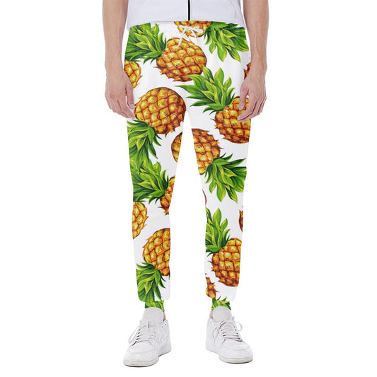 White Summer Pineapple Pattern Print Scuba Joggers