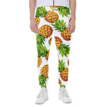 White Summer Pineapple Pattern Print Scuba Joggers